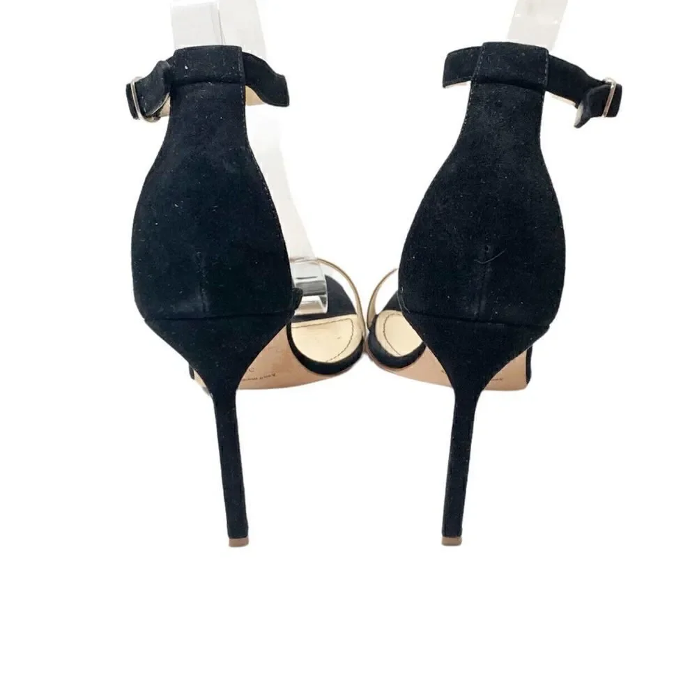 Manolo Blahnik Chaos High Heels in Two Tone Black Suede Tan 105 MM Sandals 39.5